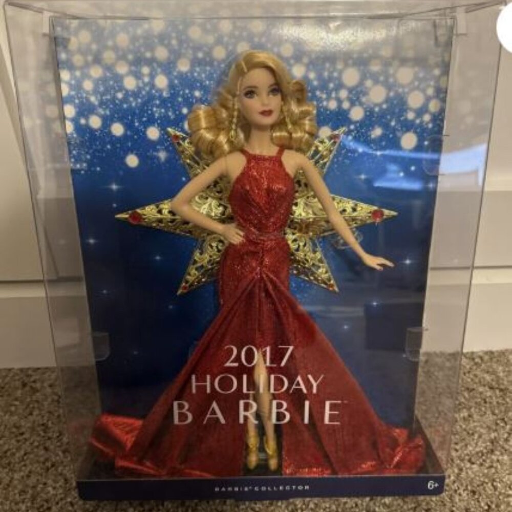 NIB-2017 Holiday Barbie Collection Mattel Gleaming Gold Star Blonde Red Dress NE